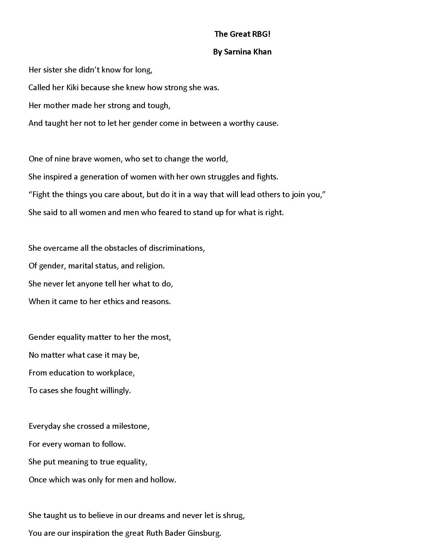 Remembering the Notorious RBG - A poem by Sarnina Khan